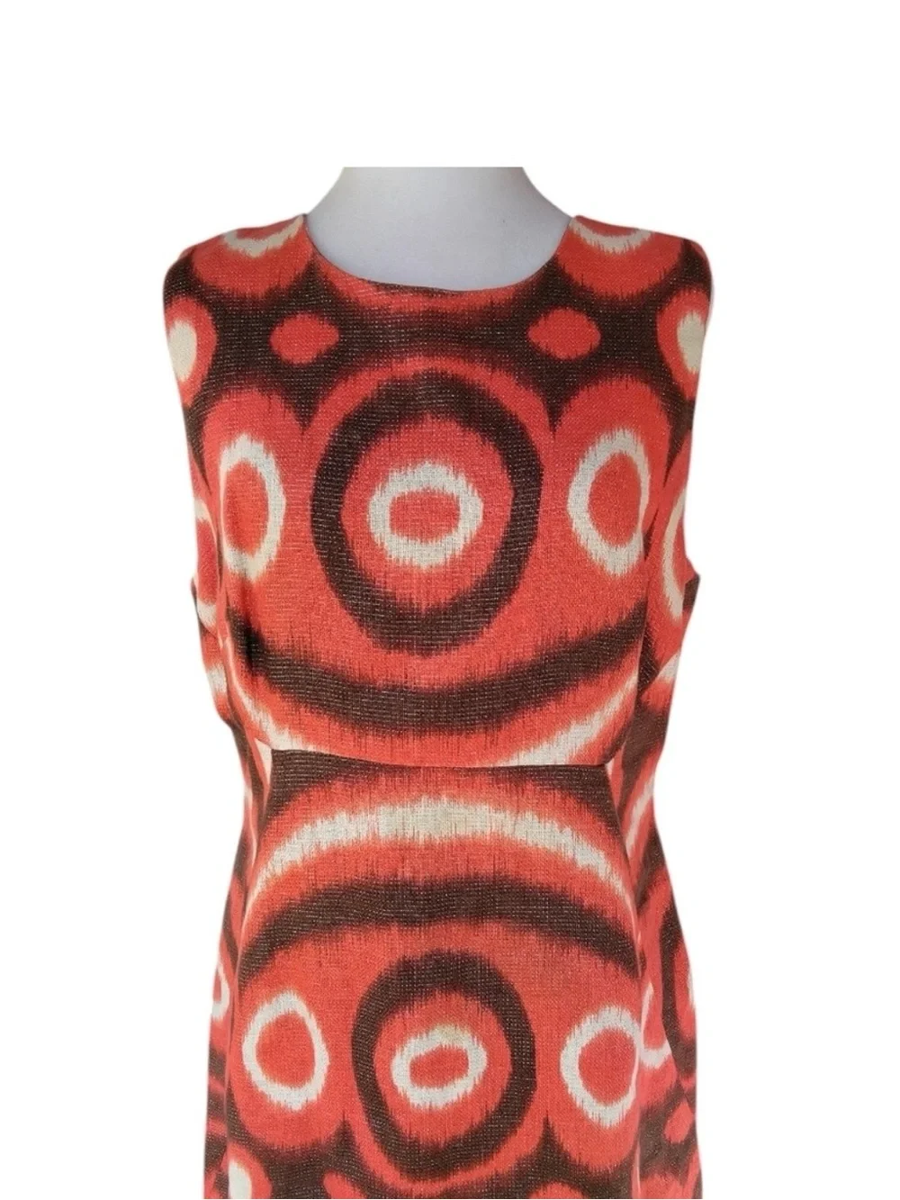 Tory Burch Joanna Linen Blend Shift Dress Orange Brown Ikat